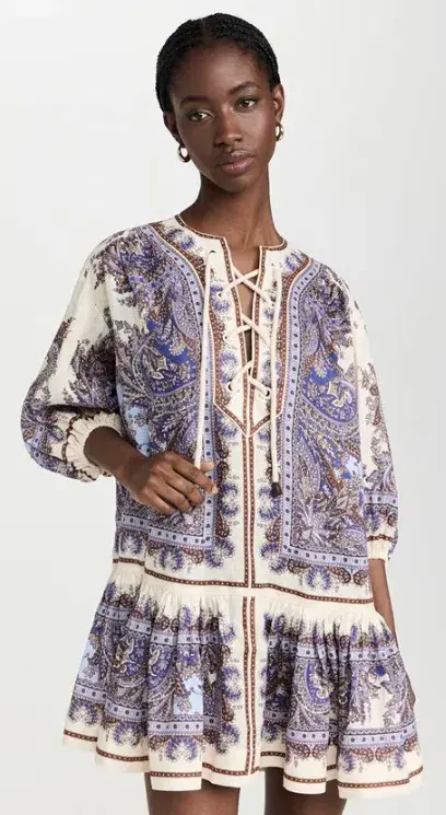 Zimmermann Ottie Eyelet Paisley Linen Mini Dress Size AU 8 - Image 2