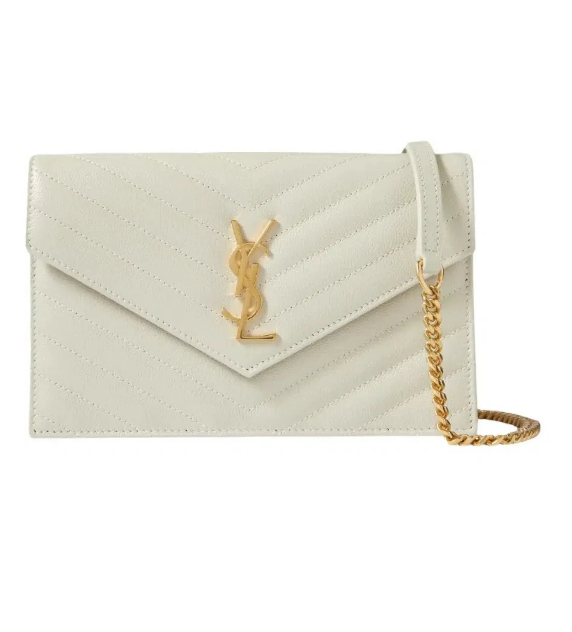 YSL Cassandre Envelope Chain Wallet in Grain de Poudre Leather Crema Soft - Image 1