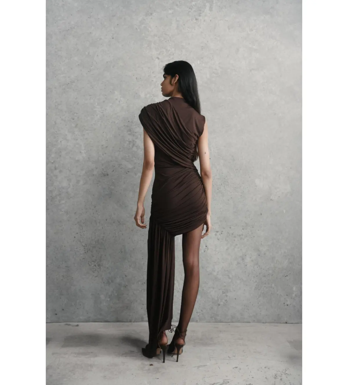 De La Vali Ravenna Mini Dress in Chocolate Brown Jersey Size AU 12 - Image 3