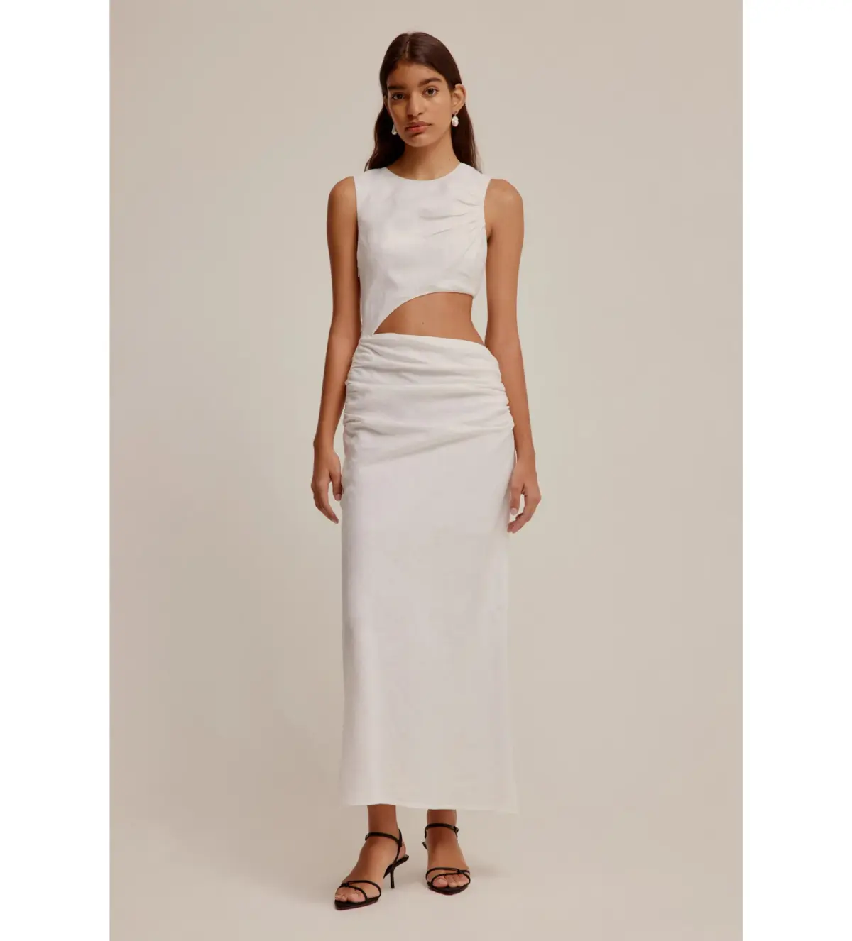 Venroy Linen Cut Out Dress White Size AU 10 - Image 1
