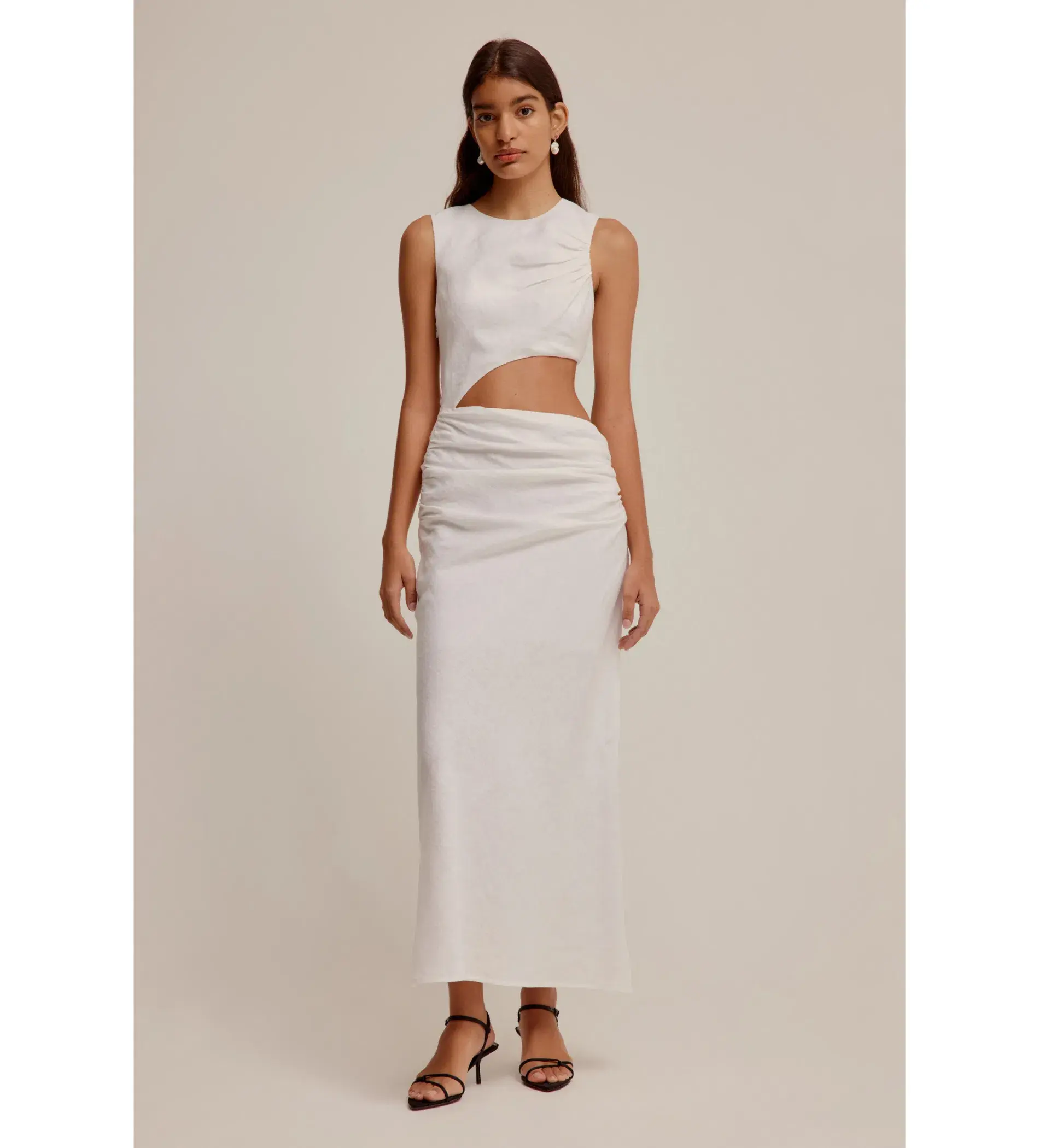 Venroy Linen Cut Out Dress White Size AU 10 - Image 1
