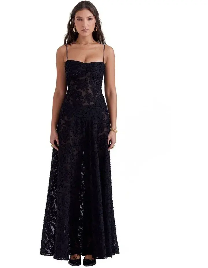 House of CB Seren Floral Lace Back Maxi Dress Black Size 8 - Image 1