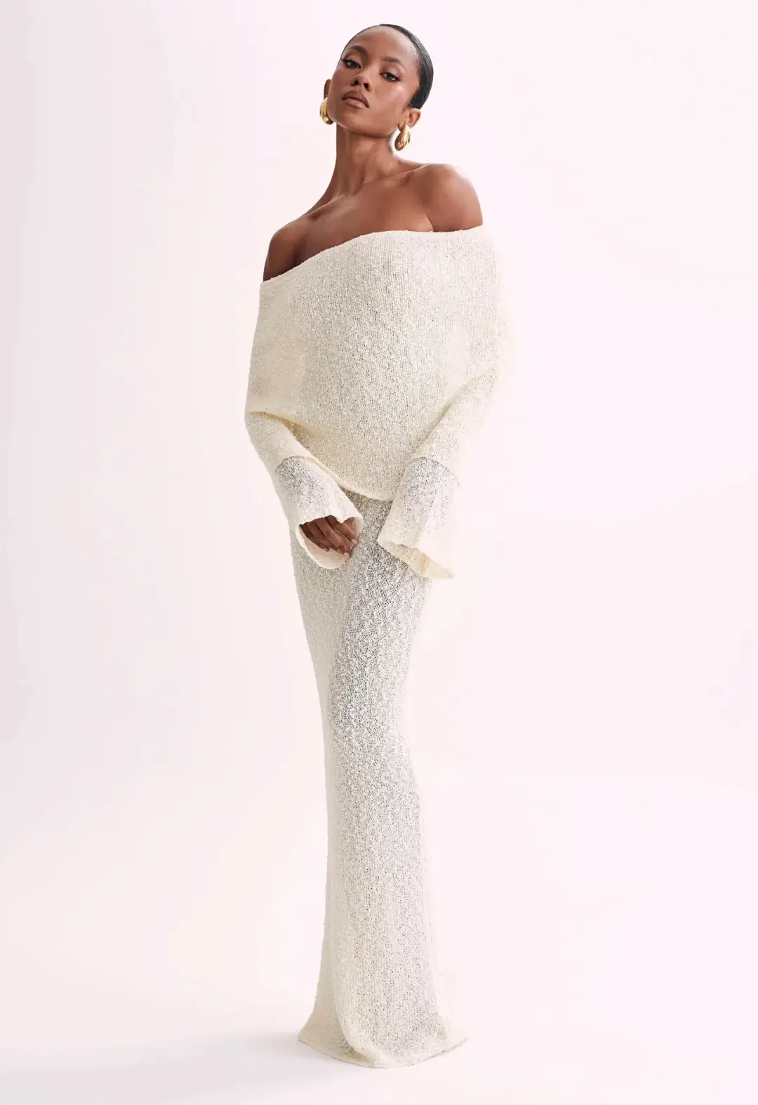 Meshki Marisol Off Shoulder Maxi Cream Size AU 8 for rent on The Volte - main image