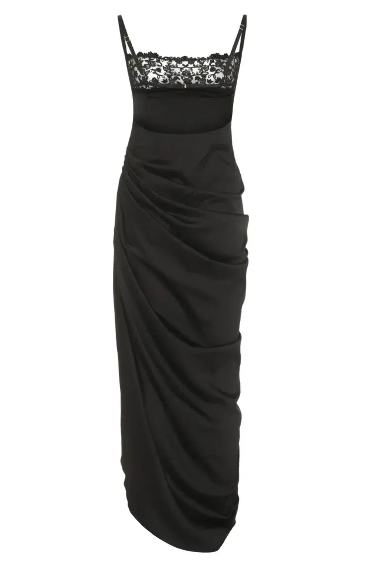 Jacquemus La Saudade Floral-Embroidered Asymmetric Maxi Dress Black Size 8 - Image 3