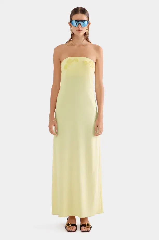 Venroy Beaded Strapless Maxi Dress Yellow Size XS / AU Size 6 - Image 1