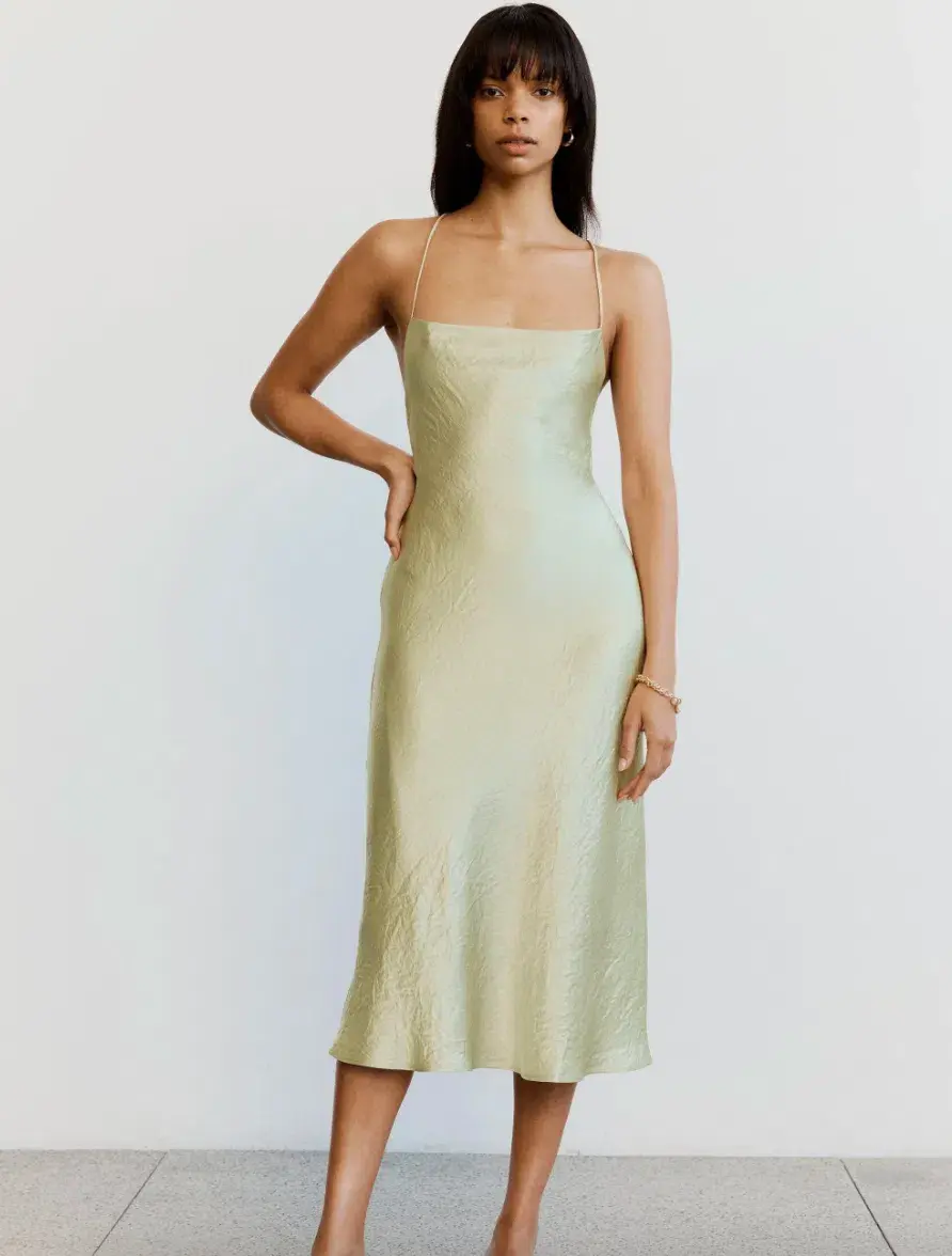 Crush Bias Cowl Slip Champagne Midi Size AU 8 - Image 1