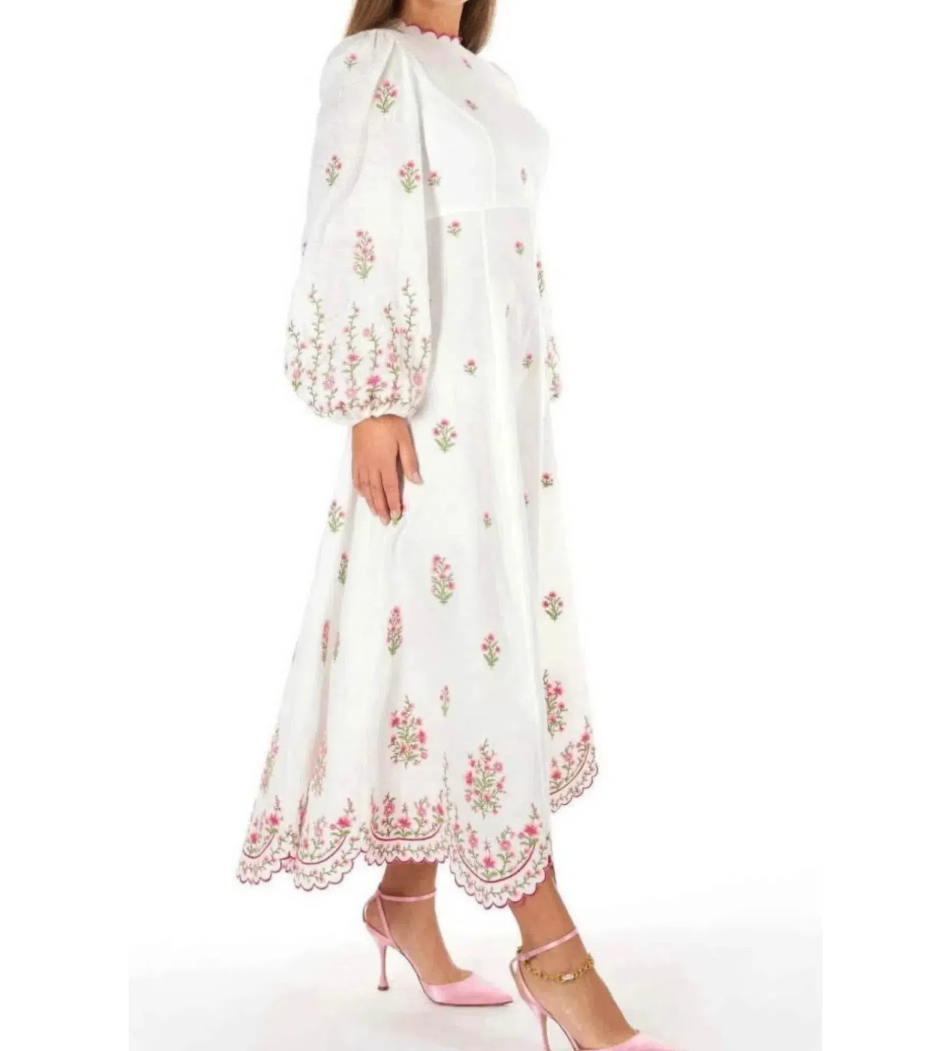 Zimmermann Poppy Floral-Embroidered Linen-Blend Midi Dress White Size 3/AU 14  - Image 4