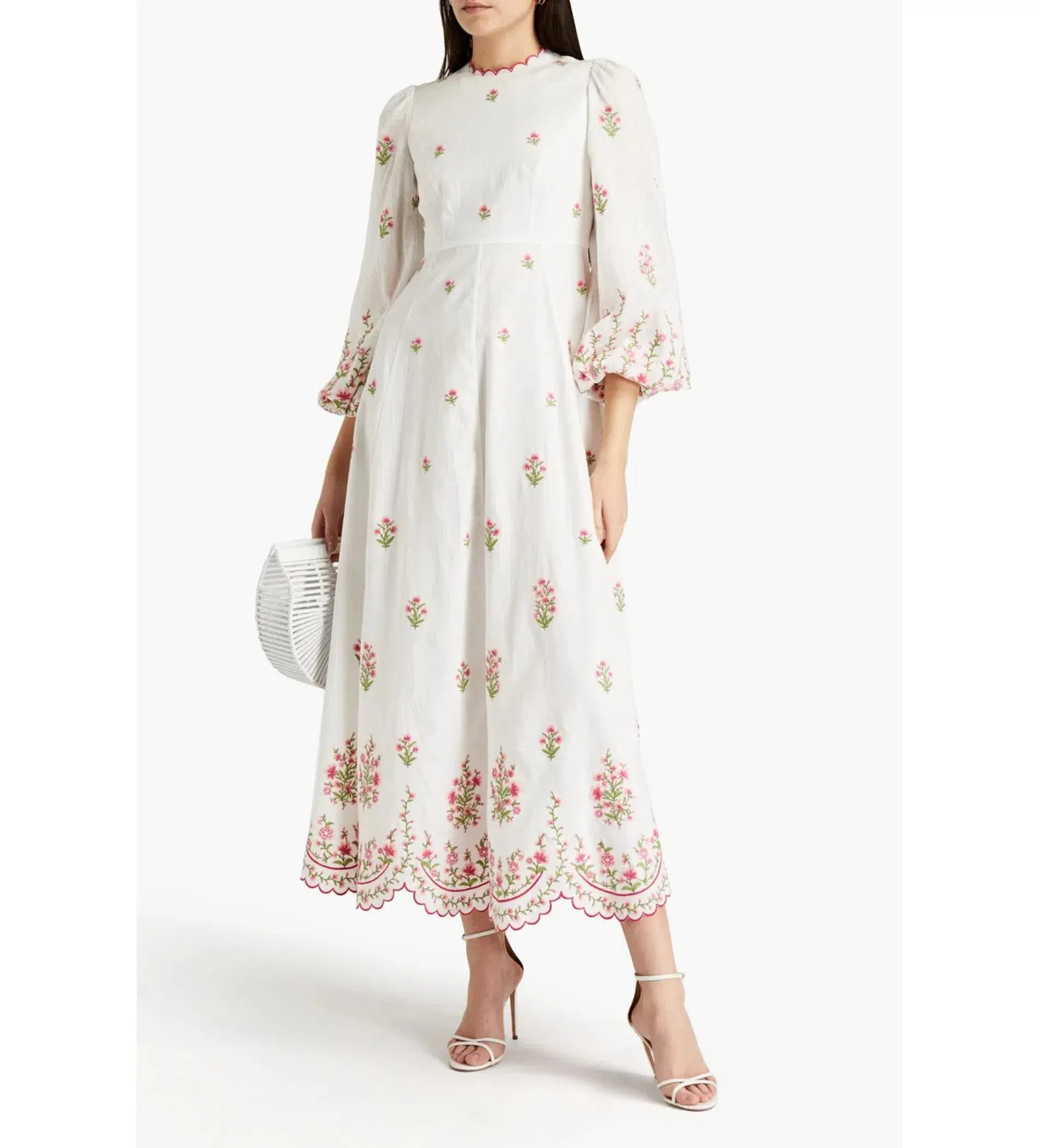 Zimmermann Poppy Floral-Embroidered Linen-Blend Midi Dress White Size 3/AU 14  - Image 2