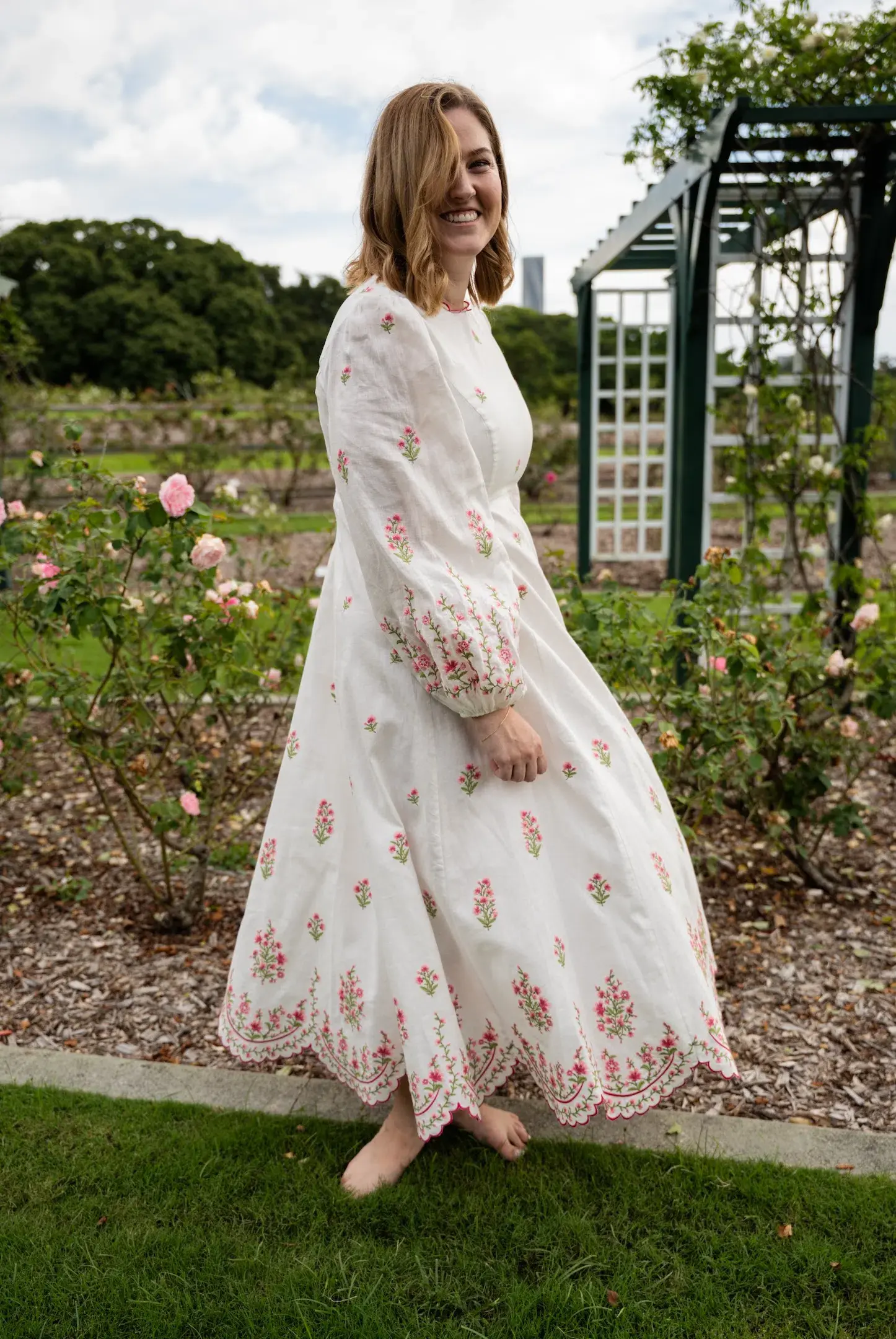 Zimmermann Poppy Floral-Embroidered Linen-Blend Midi Dress White Size 3/AU 14  - Image 1