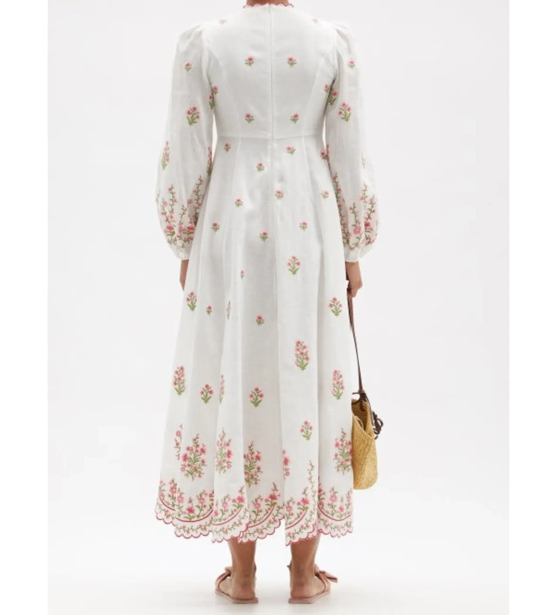 Zimmermann Poppy Floral-Embroidered Linen-Blend Midi Dress White Size 3/AU 14  - Image 5