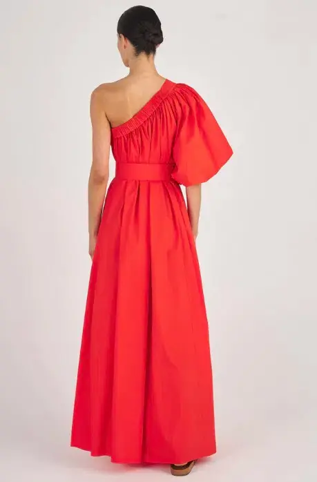 Oroton One Shoulder Bow Maxi Dress Red Size 12 also fits 14 - Image 6