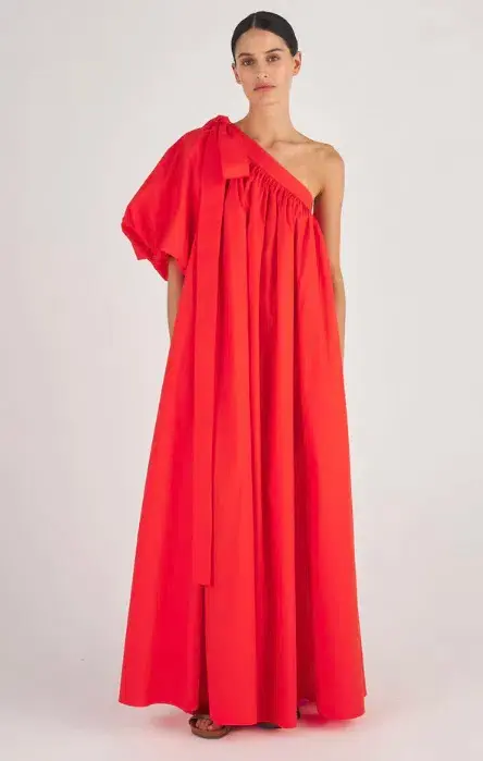 Oroton One Shoulder Bow Maxi Dress Red Size 12 also fits 14 - Image 1