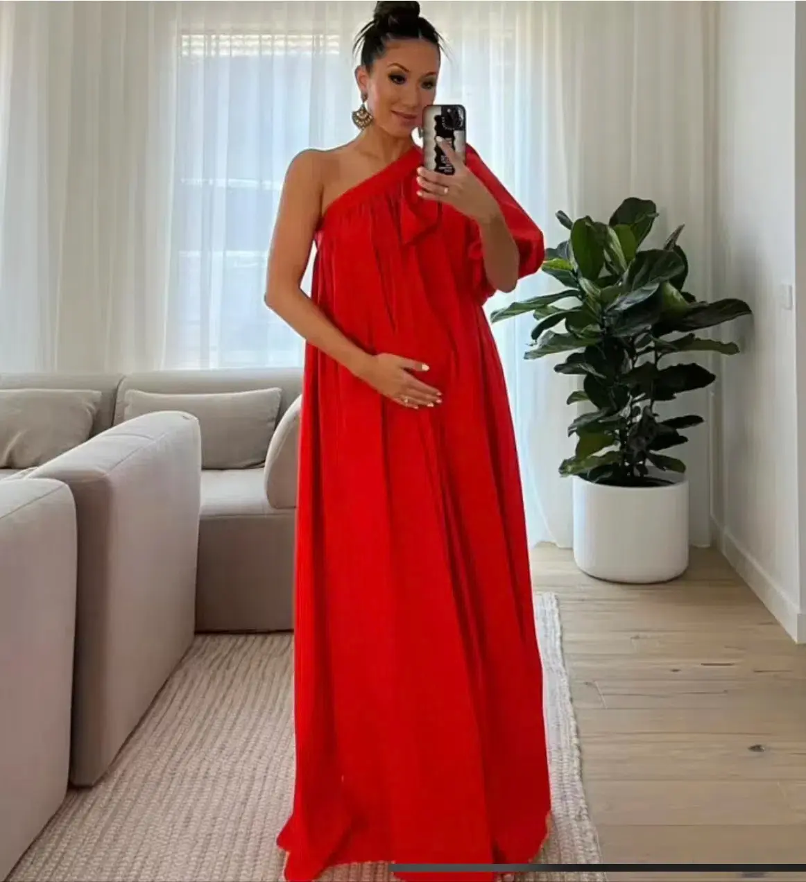 Oroton One Shoulder Bow Maxi Dress Red Size 12 also fits 14 - Image 4