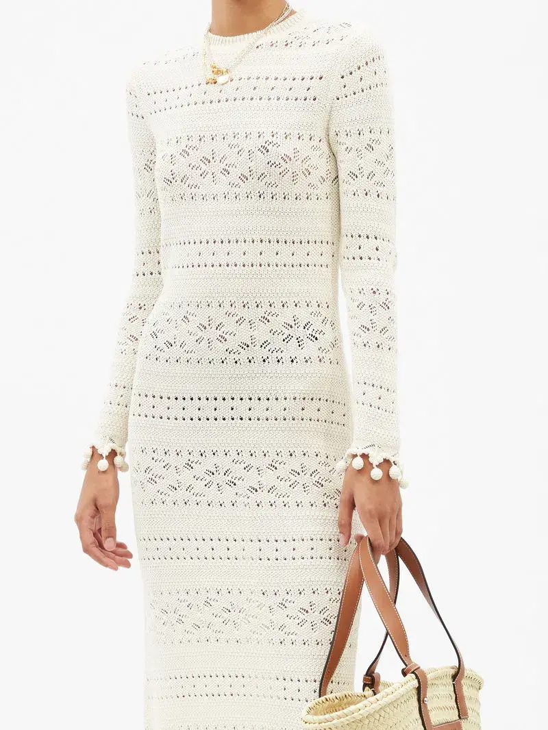 Zimmermann Postcard Cotton Lace-Knitted Midi White Size 0/ AU 8 - Image 3