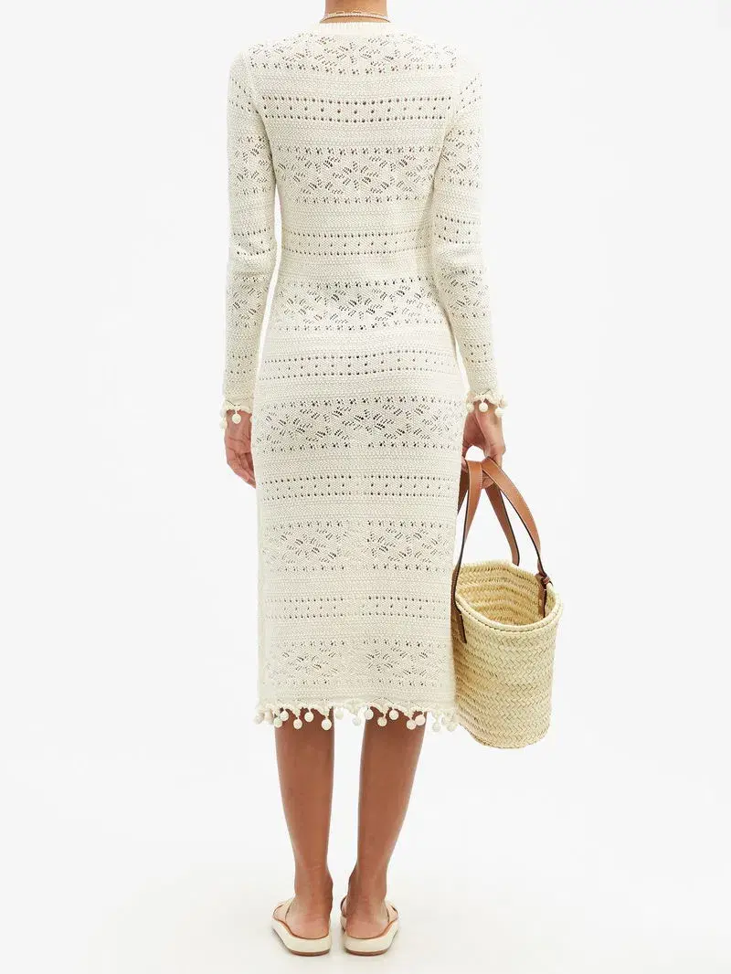 Zimmermann Postcard Cotton Lace-Knitted Midi White Size 0/ AU 8 - Image 2