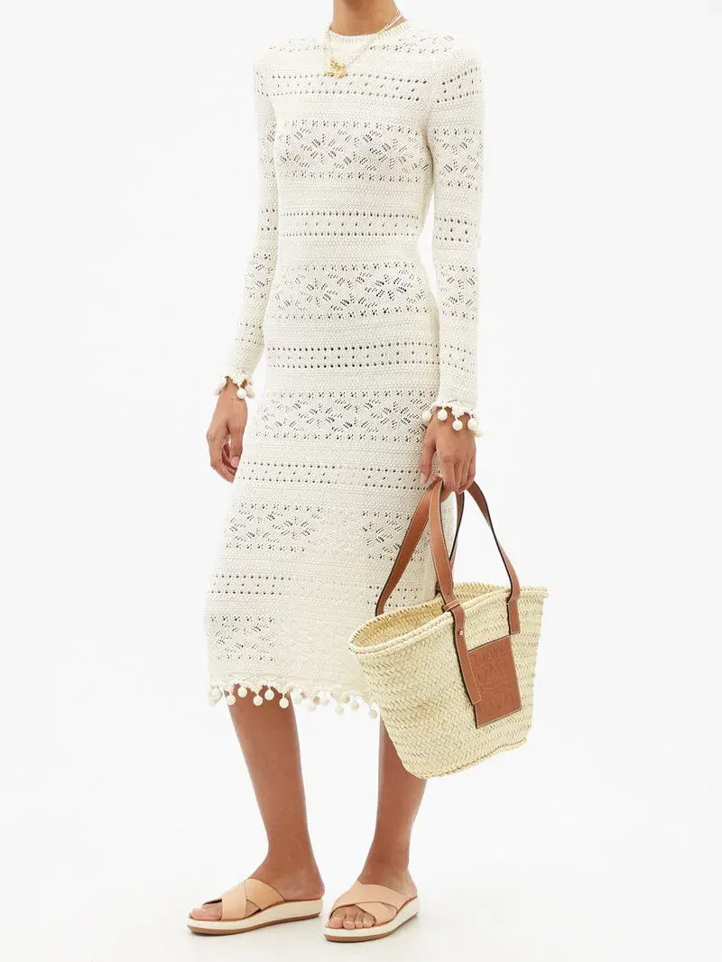 Zimmermann Postcard Cotton Lace-Knitted Midi White Size 0/ AU 8 - Image 1