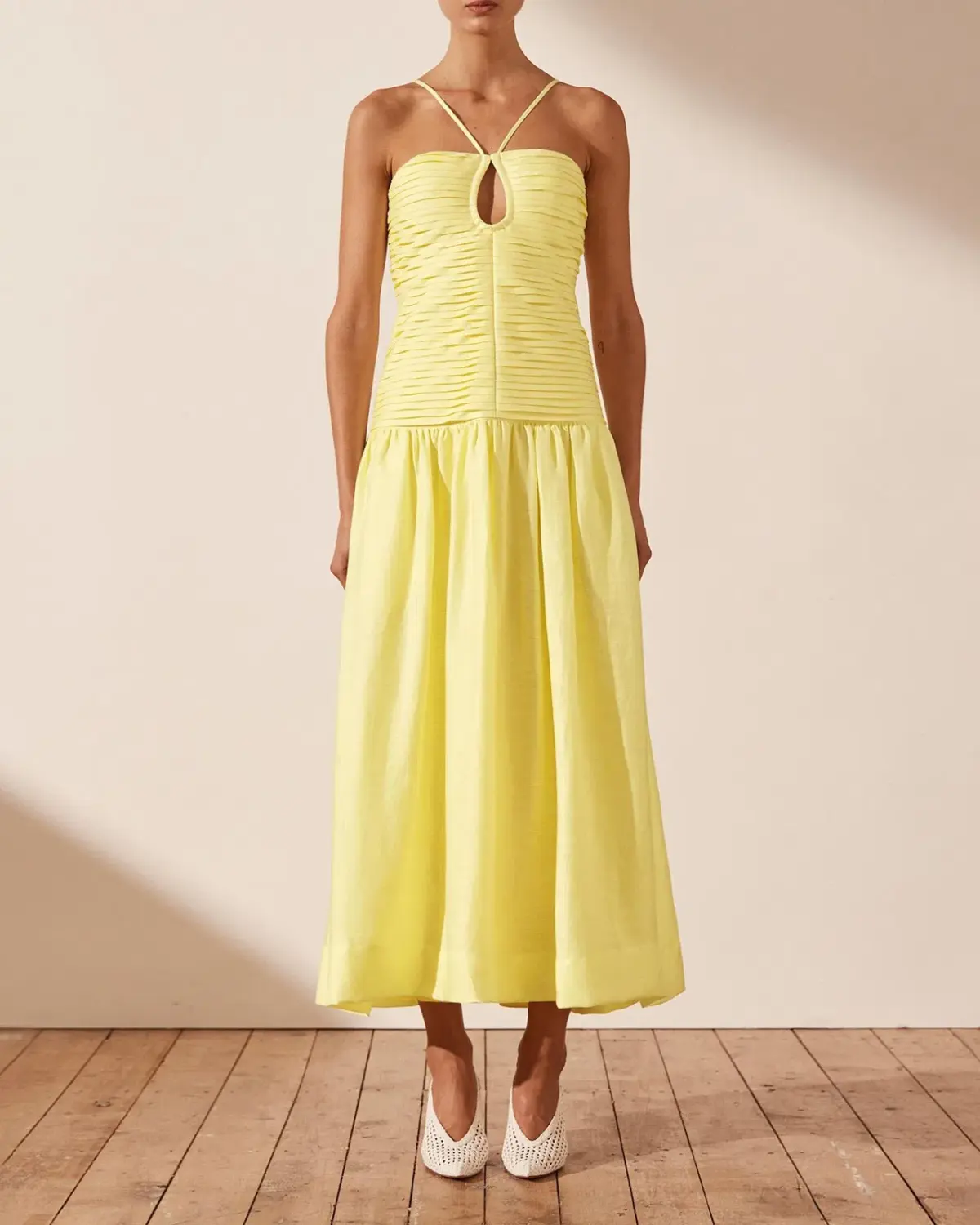 Shona Joy Thea Keyhole Midi Dress Yellow Size AU 8 - Image 1