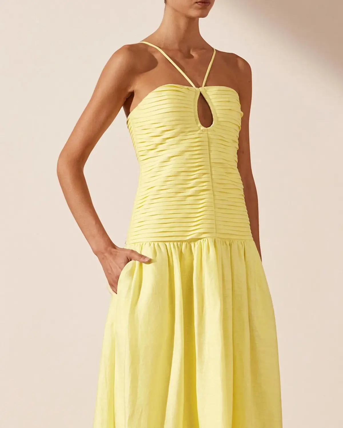 Shona Joy Thea Keyhole Midi Dress Yellow Size AU 8 - Image 4