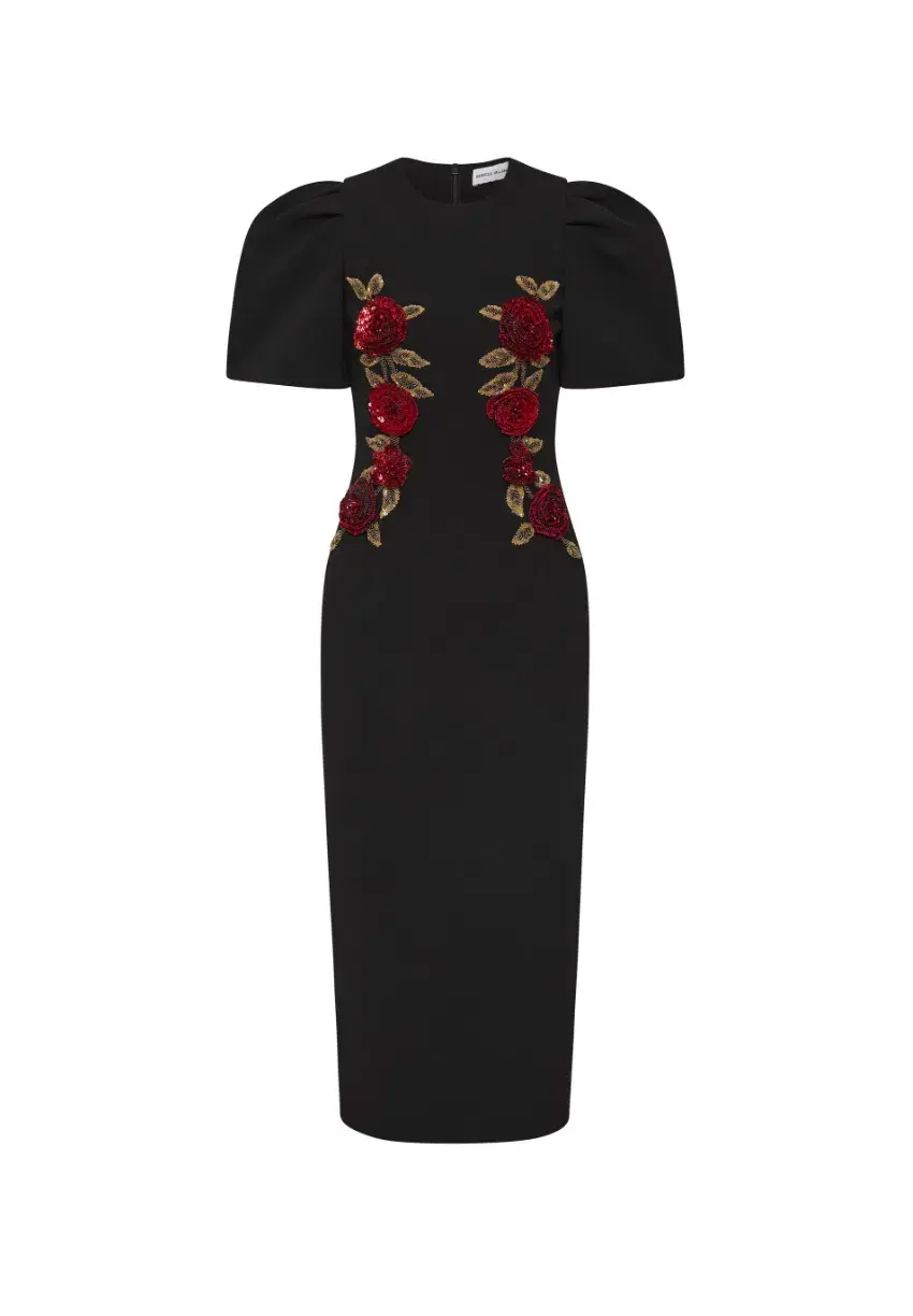 Rebecca Vallance Rosetta Midi Dress Black Size AU 12 for rent on The Volte - main image