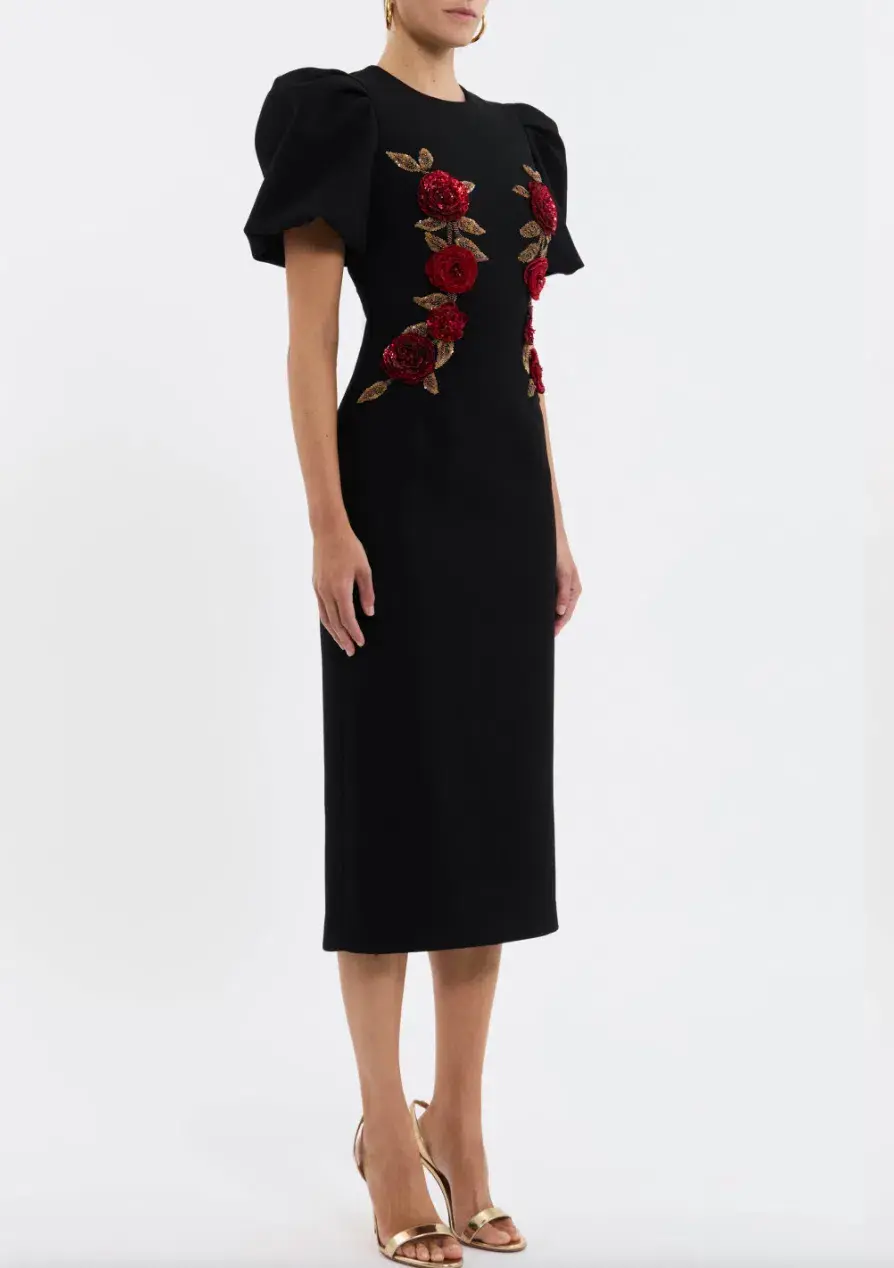 Rebecca Vallance Rosetta Midi Dress Black Size AU 12 for rent on The Volte - main image