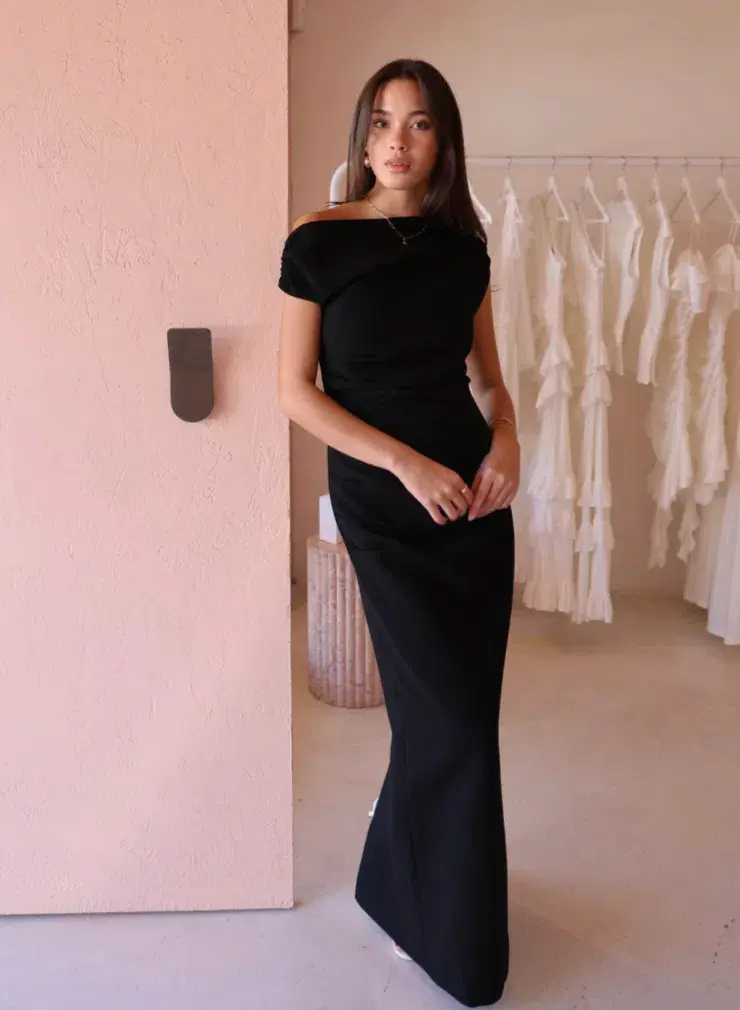 By Nicola Vivian Crepe Maxi Dress Black Size 14 for rent on The Volte - main image