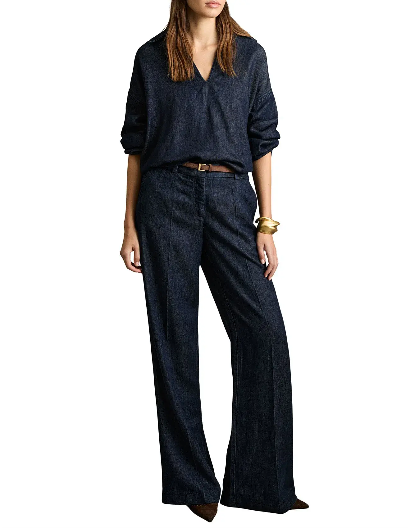 Reiss Reed Deep V Woven Top in Indigo Size UK 12 / AU 12 - Image 1