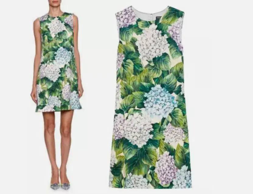 Dolce & Gabbana Hydrangea Print Shift Mini Dress Floral Size 6 - Image 3