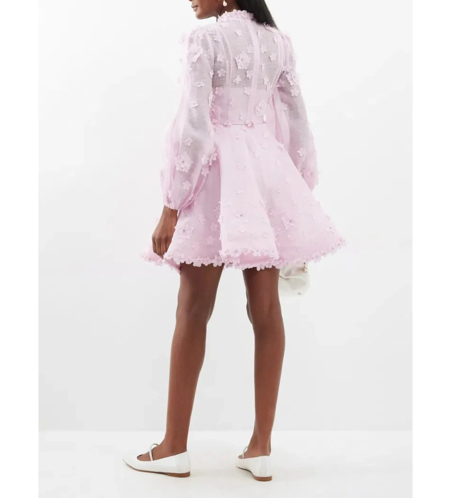 Zimmermann Matchmaker Lift Off Linen and Silk Mini Dress Pink Size 0P/AU 6 - Image 3