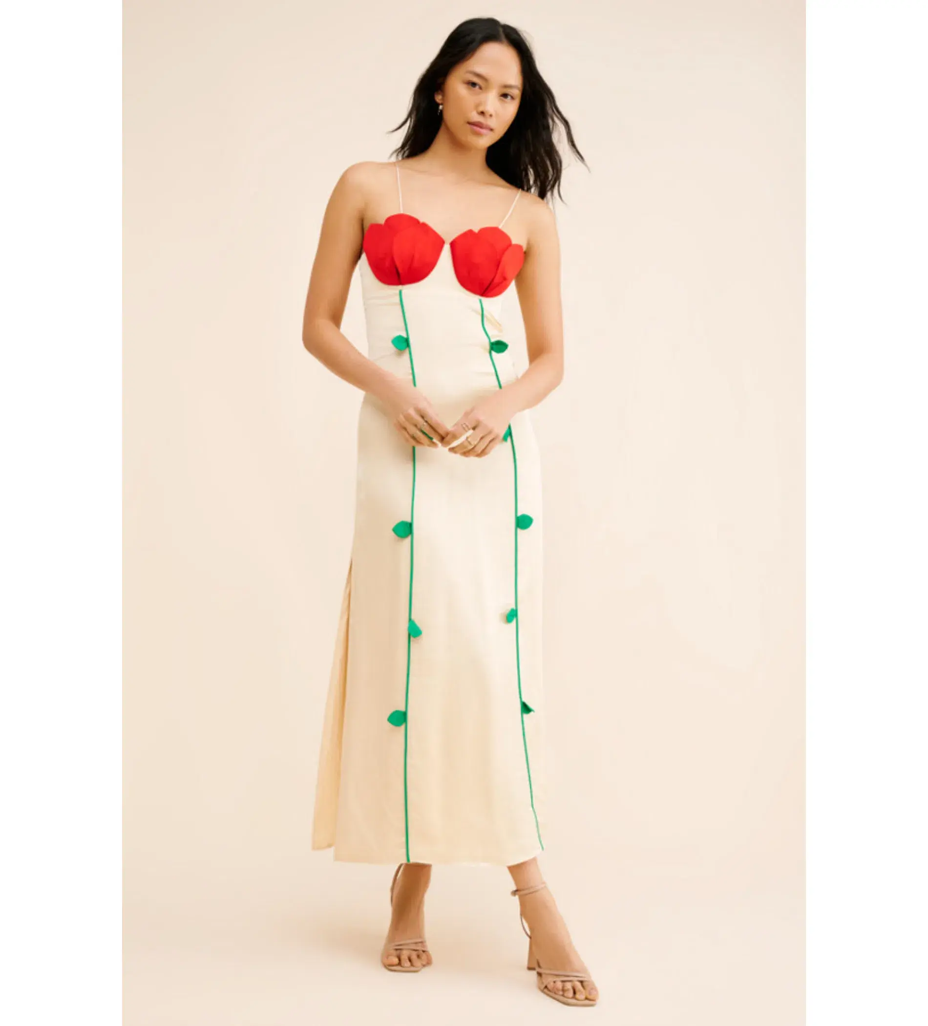 Farm Rio Beige Rose Shaped Bodice Sleeveless Maxi Dress Size AU 8 - Image 1