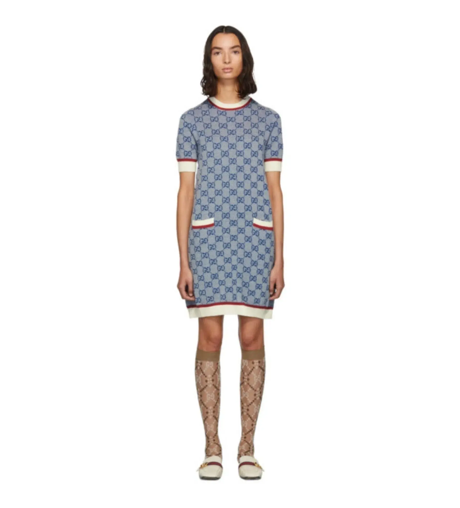 Dolce & Gabbana Blue Knit GG Mini Dress Printed Size 10 - Image 1