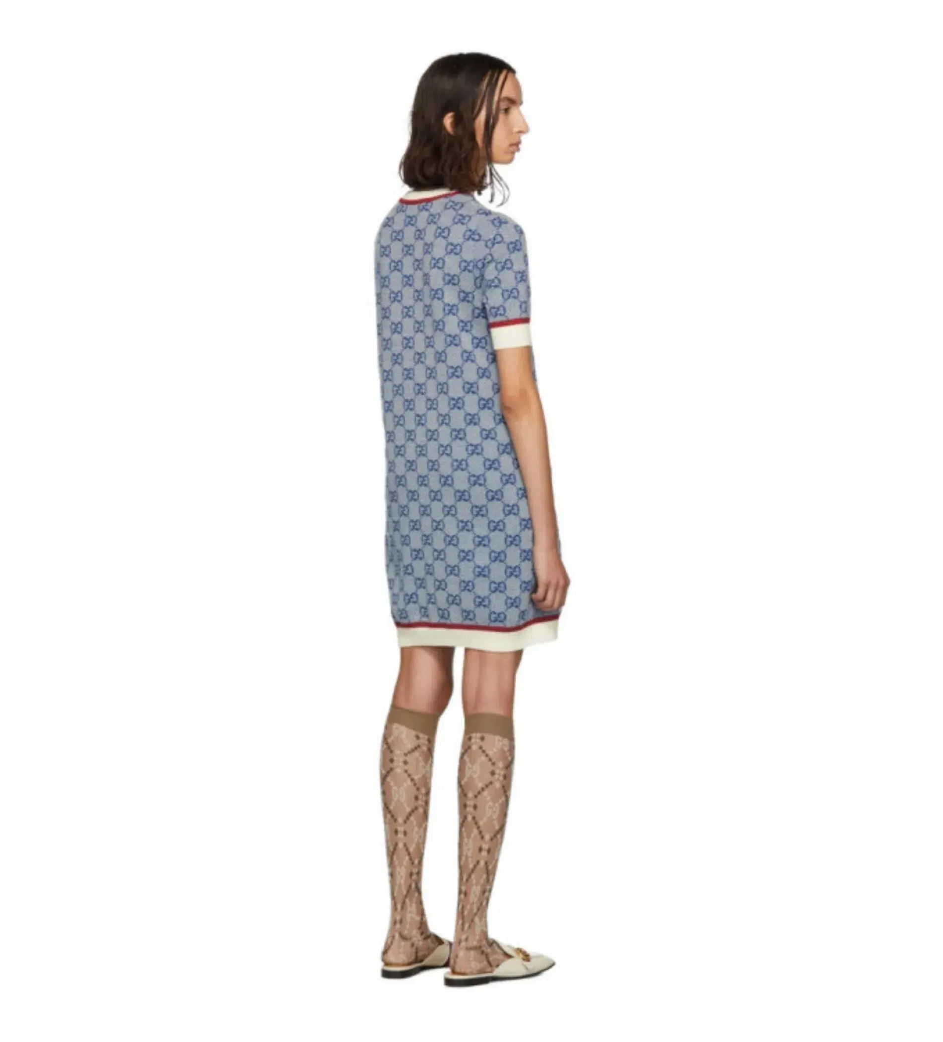Dolce & Gabbana Blue Knit GG Mini Dress Printed Size 10 - Image 4