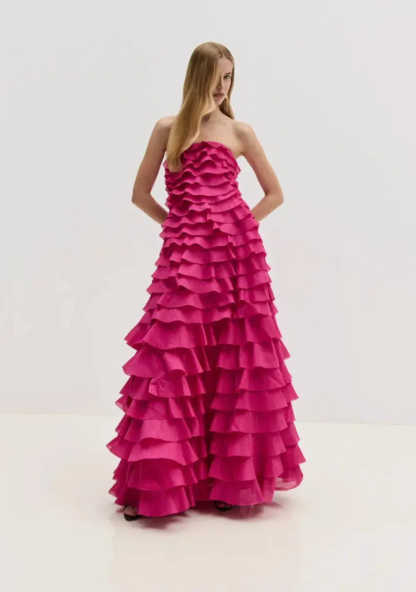 Aje Fleur Pleated Gown Magenta Size 10 - Image 4