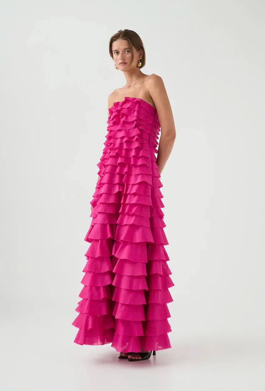 Aje Fleur Pleated Gown Magenta Size 10 for rent on The Volte - main image