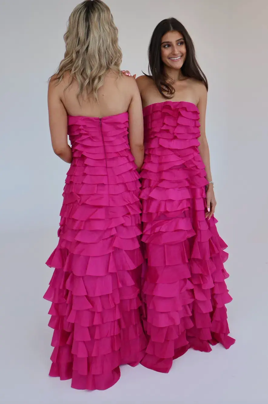 Aje Fleur Pleated Gown Magenta Size 10 for rent on The Volte - main image