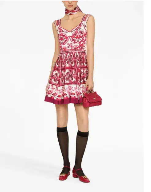 Dolce & Gabbana Majolica-print Sleeveless Bustier Mini Dress In Fucsia Size 8 With Majolica Print Headband - Image 1