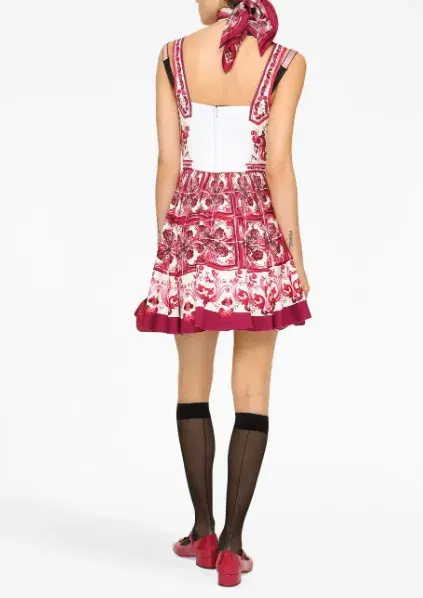 Dolce & Gabbana Majolica-print Sleeveless Bustier Mini Dress In Fucsia Size 8 With Majolica Print Headband - Image 2