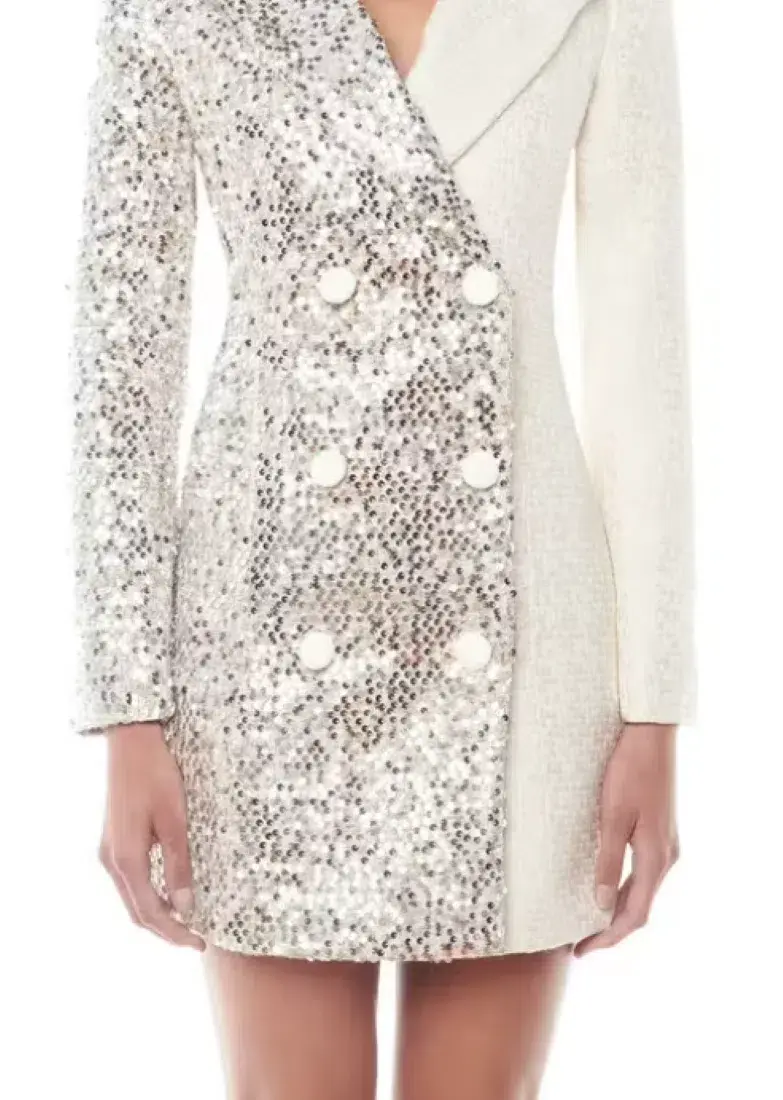 Eliya The Label Demi Blazer Dress White Sequin Size 10 - Image 3