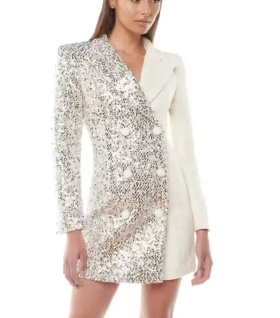 Eliya The Label Demi Blazer Dress White Sequin Size 10 - Image 1