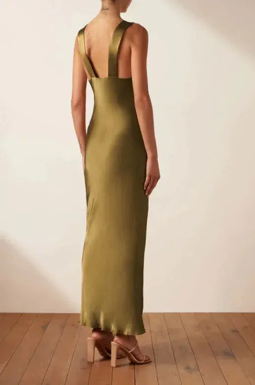 Shona Joy Giorgia Plunged Midi Dress in Olive Oil Size 10 - Image 6