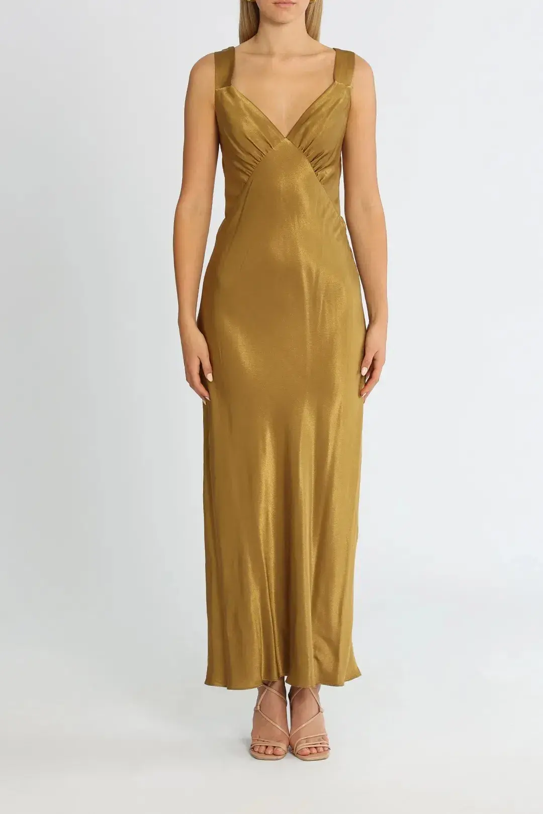 Shona Joy Giorgia Plunged Midi Dress in Olive Oil Size 10 - Image 1