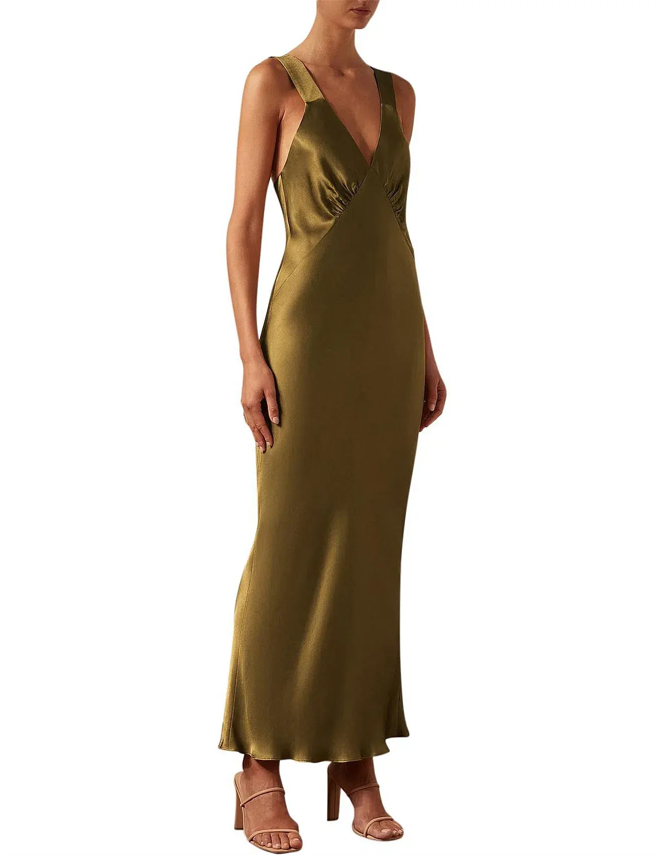 Shona Joy Giorgia Plunged Midi Dress in Olive Oil Size 10 - Image 8
