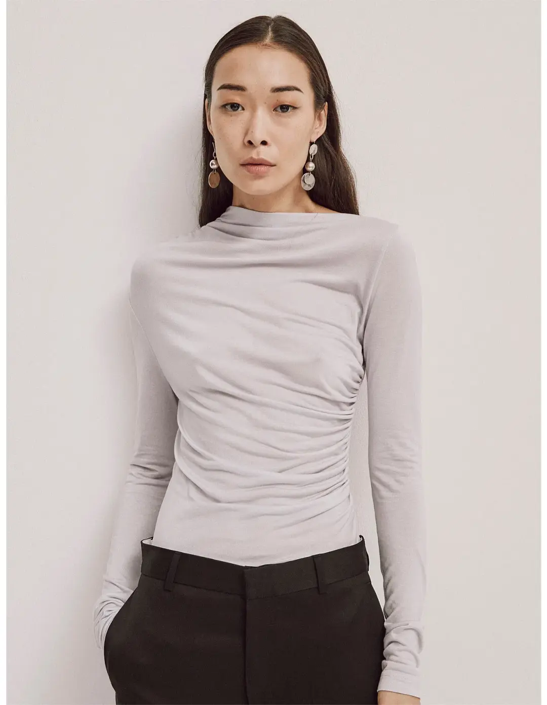 Ninety Percent Iphis Draped Long Sleeve Top in Enoki Mushroom Size M/ AU 12 for rent on The Volte - main image