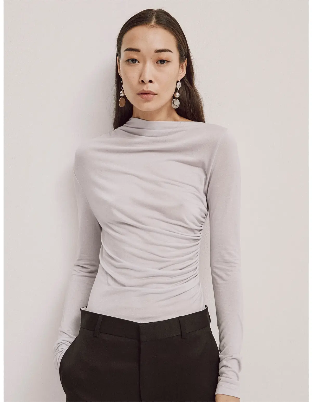 Ninety Percent Iphis Draped Long Sleeve Top in Enoki Mushroom Size M/ AU 12 - Image 2