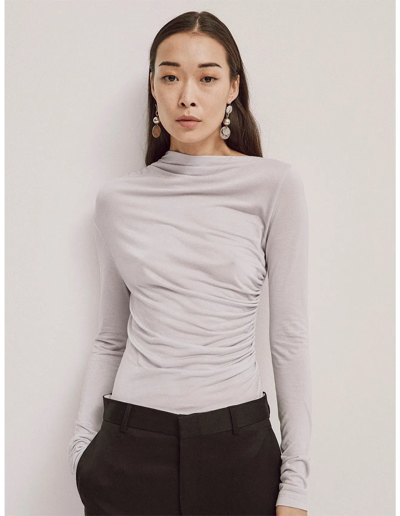 Ninety Percent Iphis Draped Long Sleeve Top in Enoki Mushroom Size M/ AU 12 - Image 2