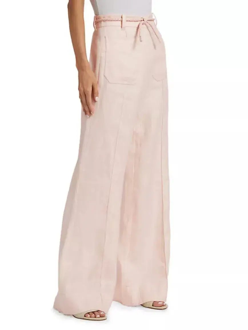 Zimmermann Crush Linen Flare Pant in Pink Size 1 / AU 10 - Image 3
