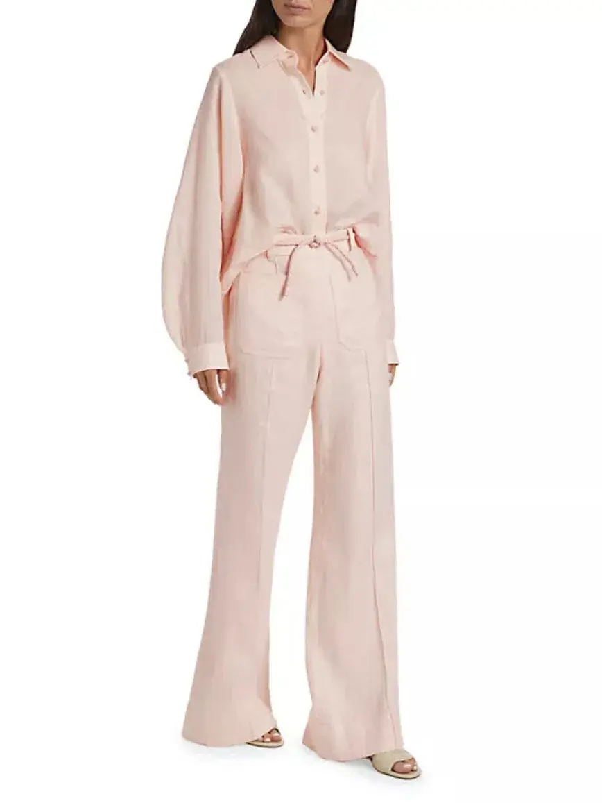 Zimmermann Crush Linen Flare Pant in Pink Size 1 / AU 10 for rent on The Volte - main image
