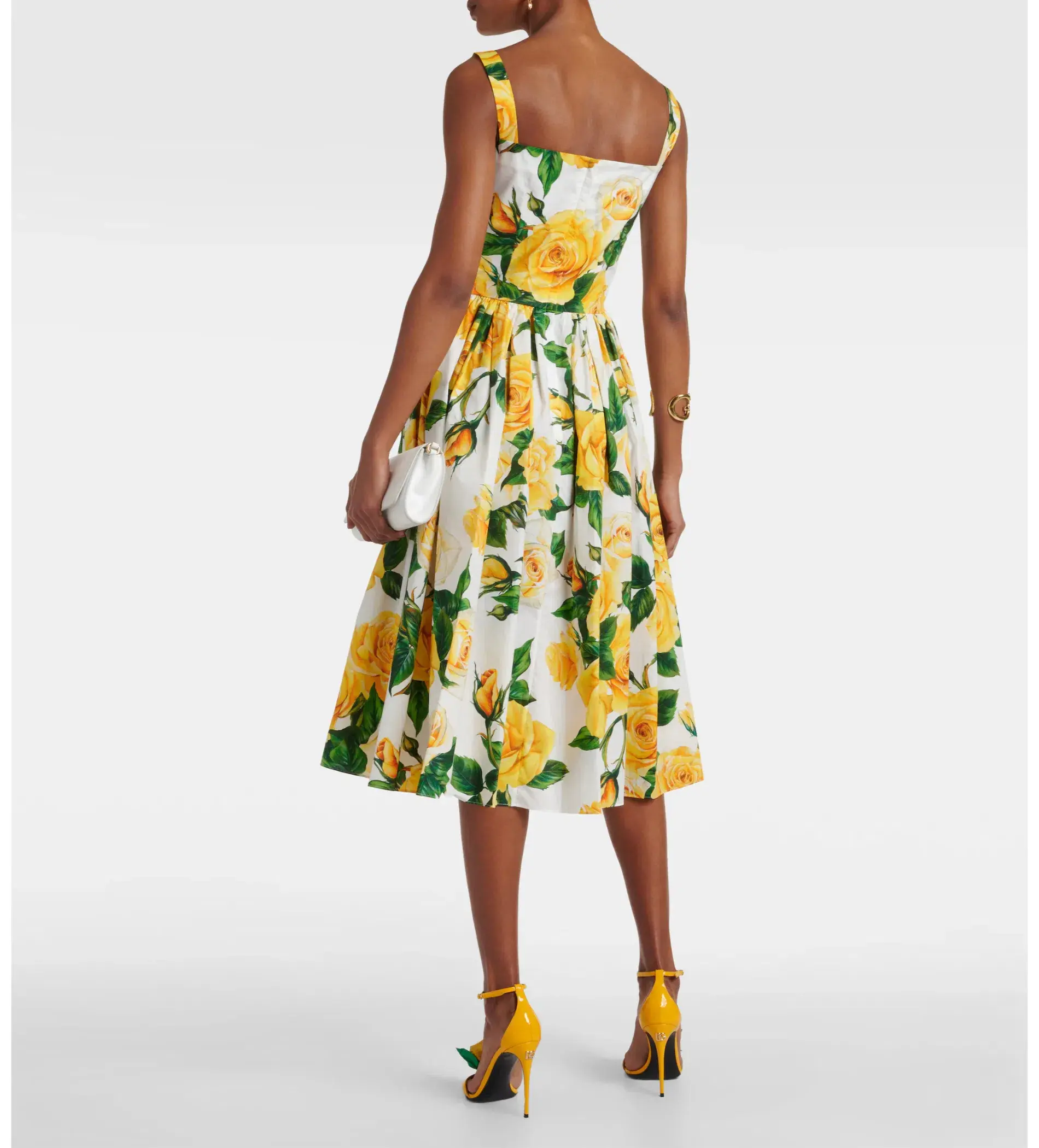 Dolce&Gabbana Rose Print Cotton Poplin Midi Dress AU 10 - Image 2
