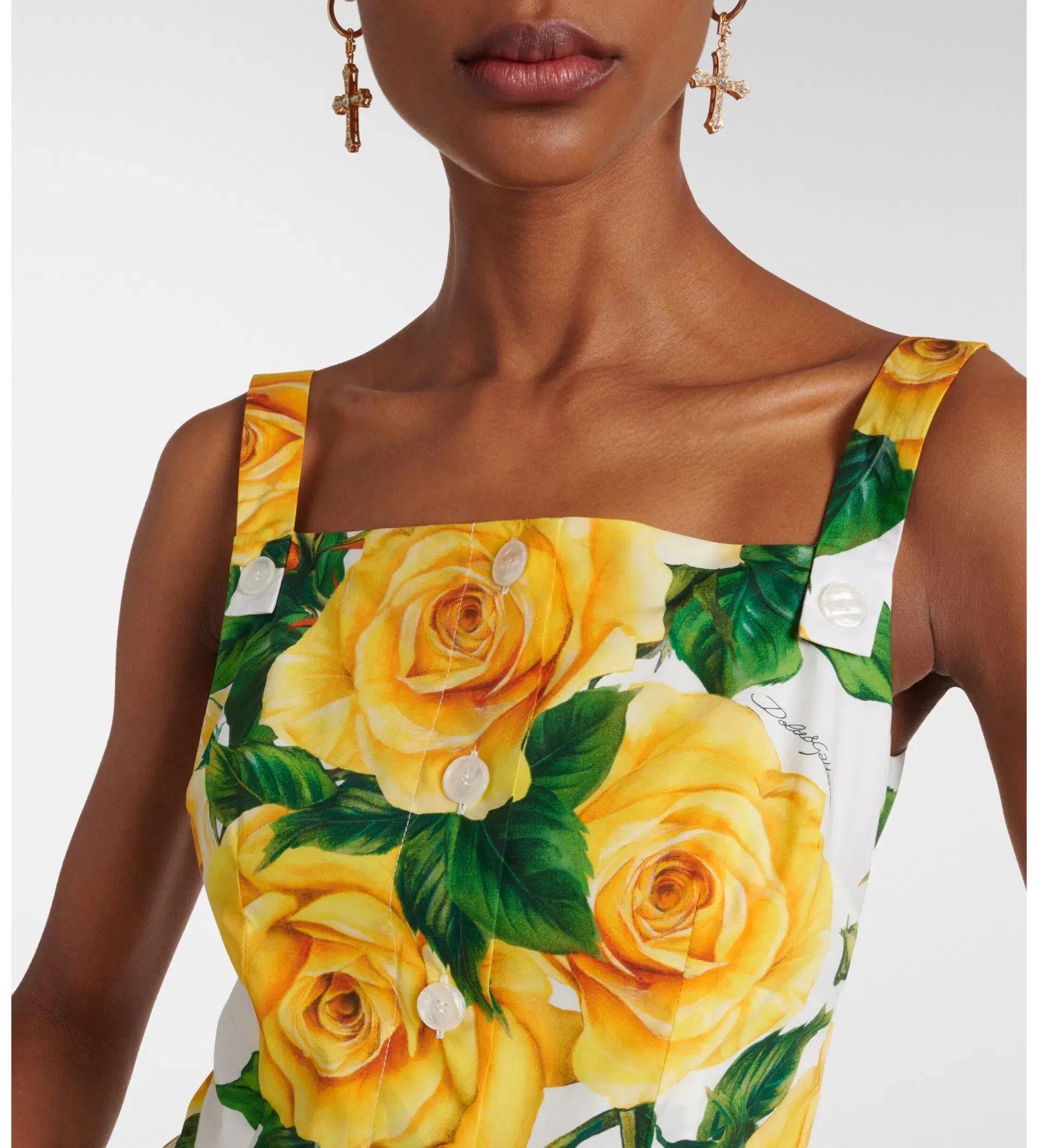 Dolce&Gabbana Rose Print Cotton Poplin Midi Dress AU 10 - Image 4