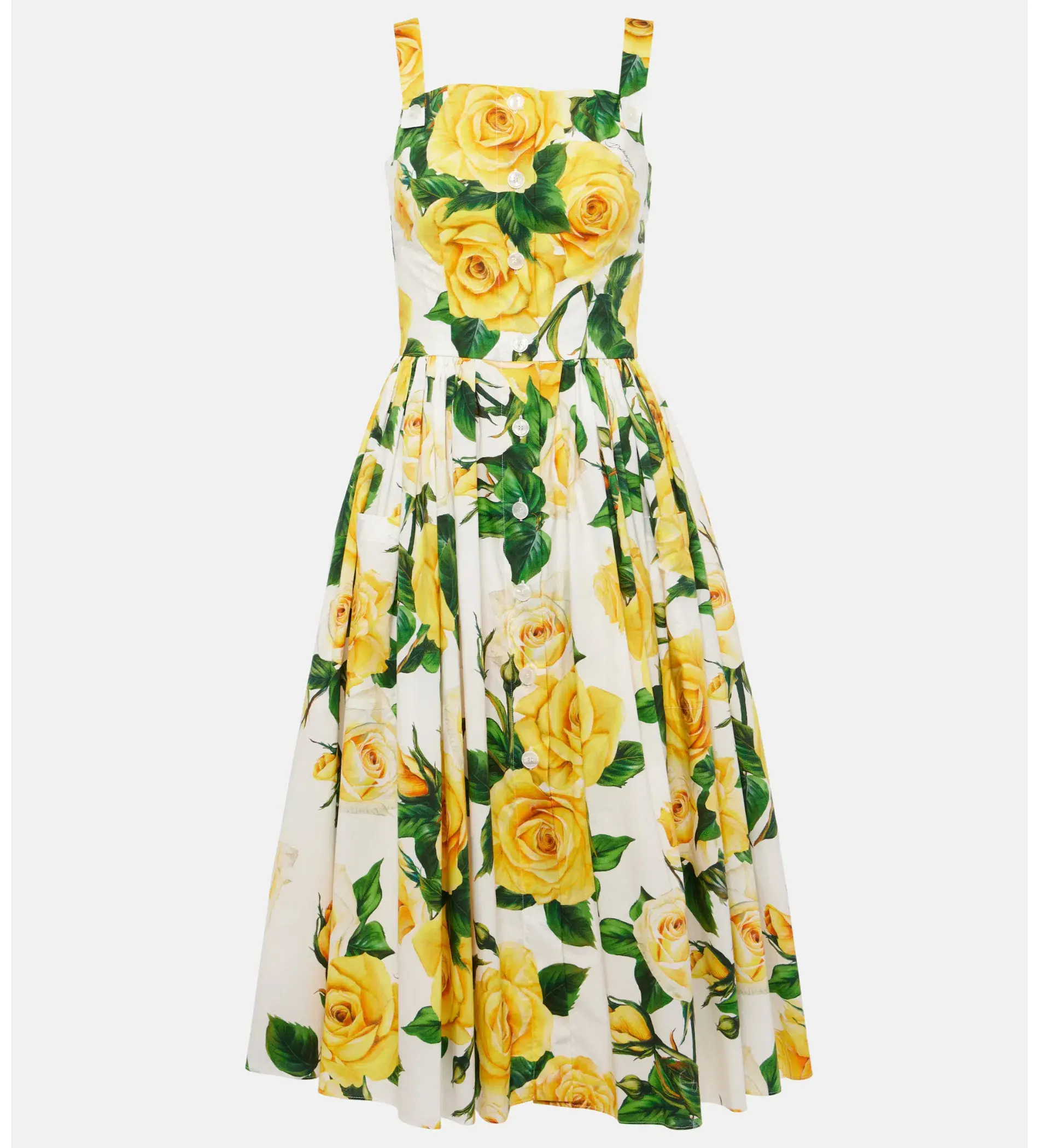 Dolce&Gabbana Rose Print Cotton Poplin Midi Dress AU 10 - Image 5