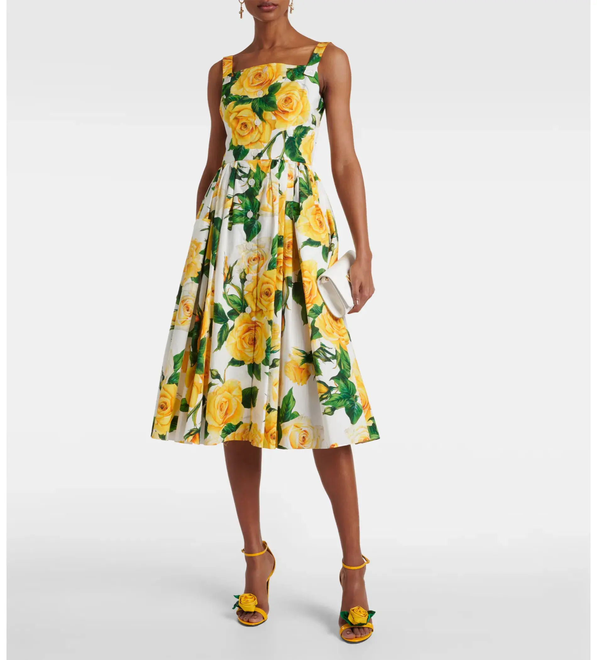 Dolce&Gabbana Rose Print Cotton Poplin Midi Dress AU 10 - Image 1
